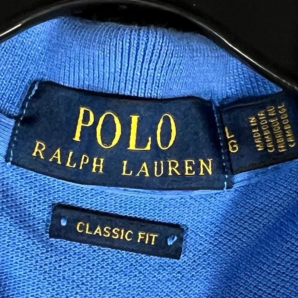 Polo Ralph Lauren Mens L Classic Fit Cotton Mesh Polo‎ Shirt Blue w/ Orange Pony